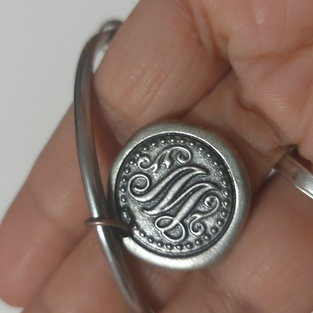 Silver Tone Starter Charm Cuff Bracelet With Pewter Tone Letter W Monogram Charm - Picture 4 of 7